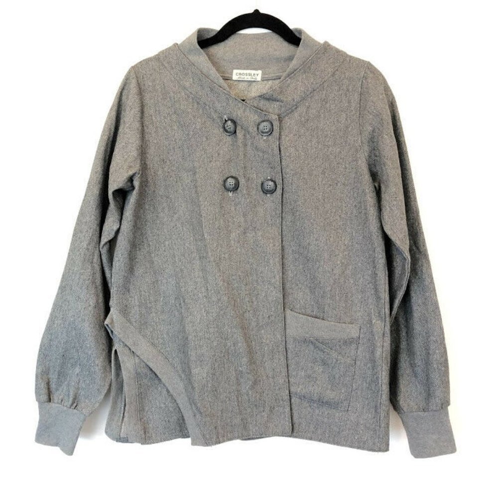 Crossley Size S Wool Blend Grey Double Breasted Cardigan Jacket Slim Fit